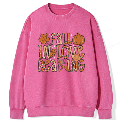 Pagewings Fall In Love With Reading Unisex Washed Sweatshirt