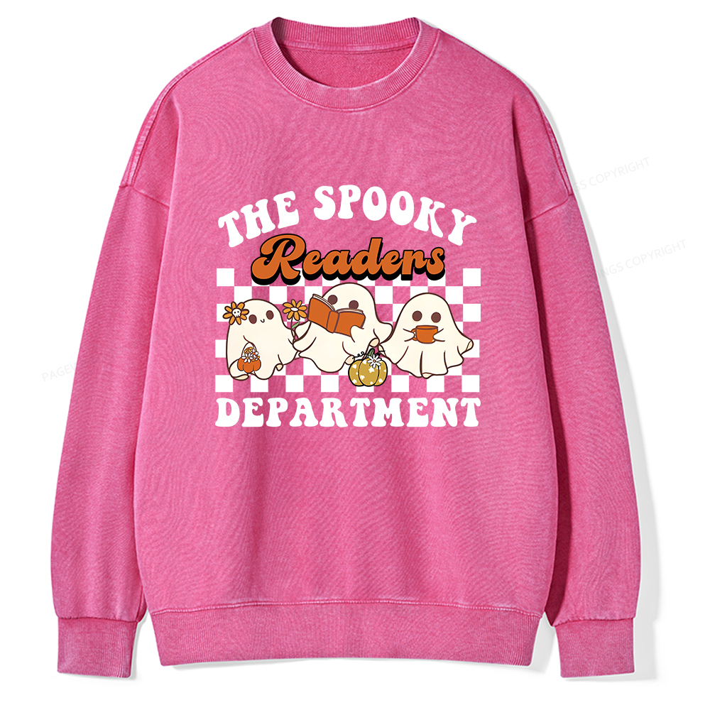 Pagewings Spooky Reader Halloween Unisex Washed Sweatshirt