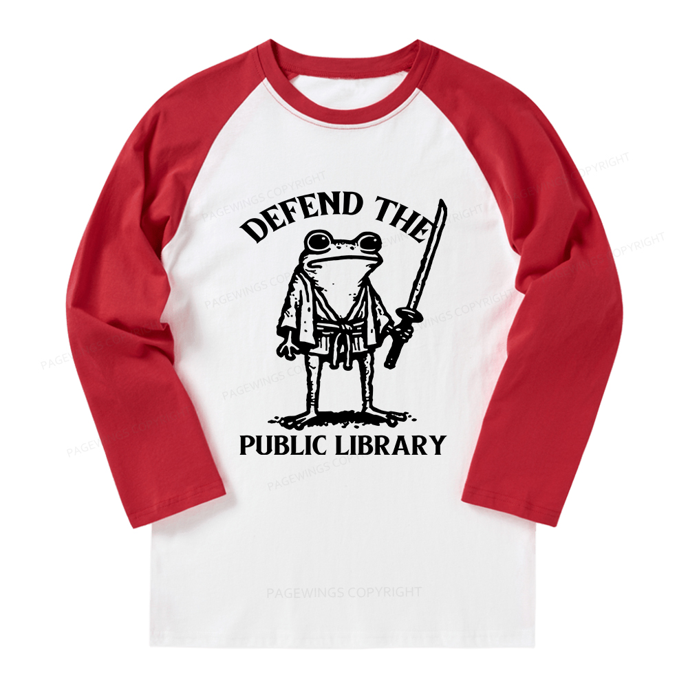 Pagewings Defend Your Public Library Long Sleeve Raglan T-shirt