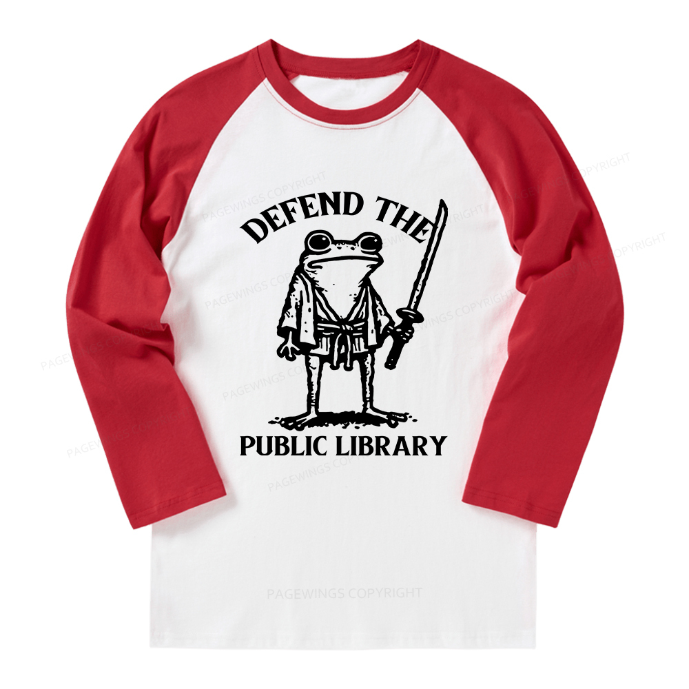 Pagewings Defend Your Public Library Long Sleeve Raglan T-shirt