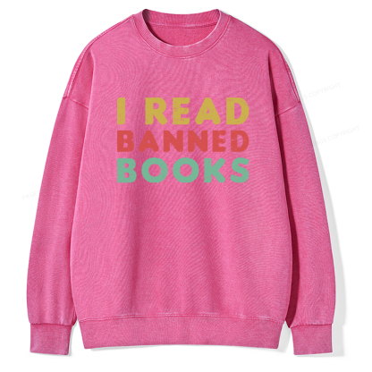 Pagewings Vintage I Read Banned Books Geek Readers T-Shirt Unisex Washed Sweatshirt