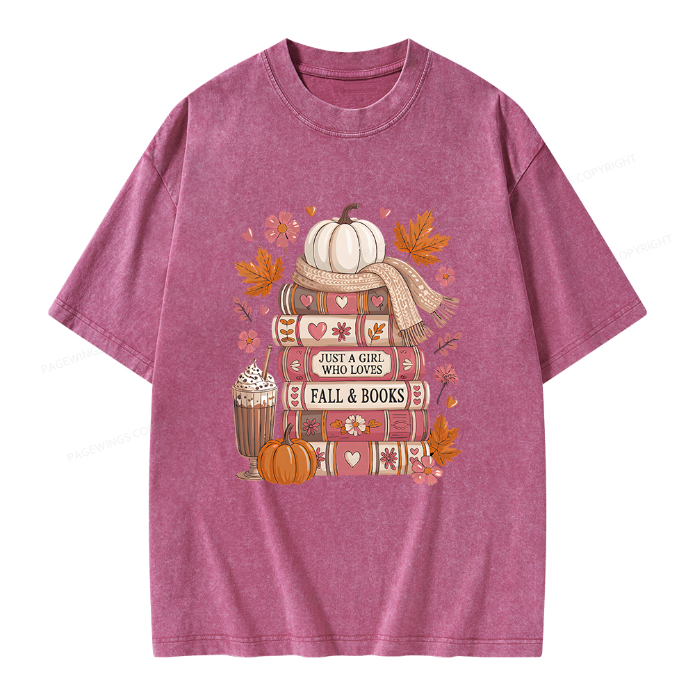 Pagewings Just A Girl Who Loves Fall&Books Unisex Washed T-shirt