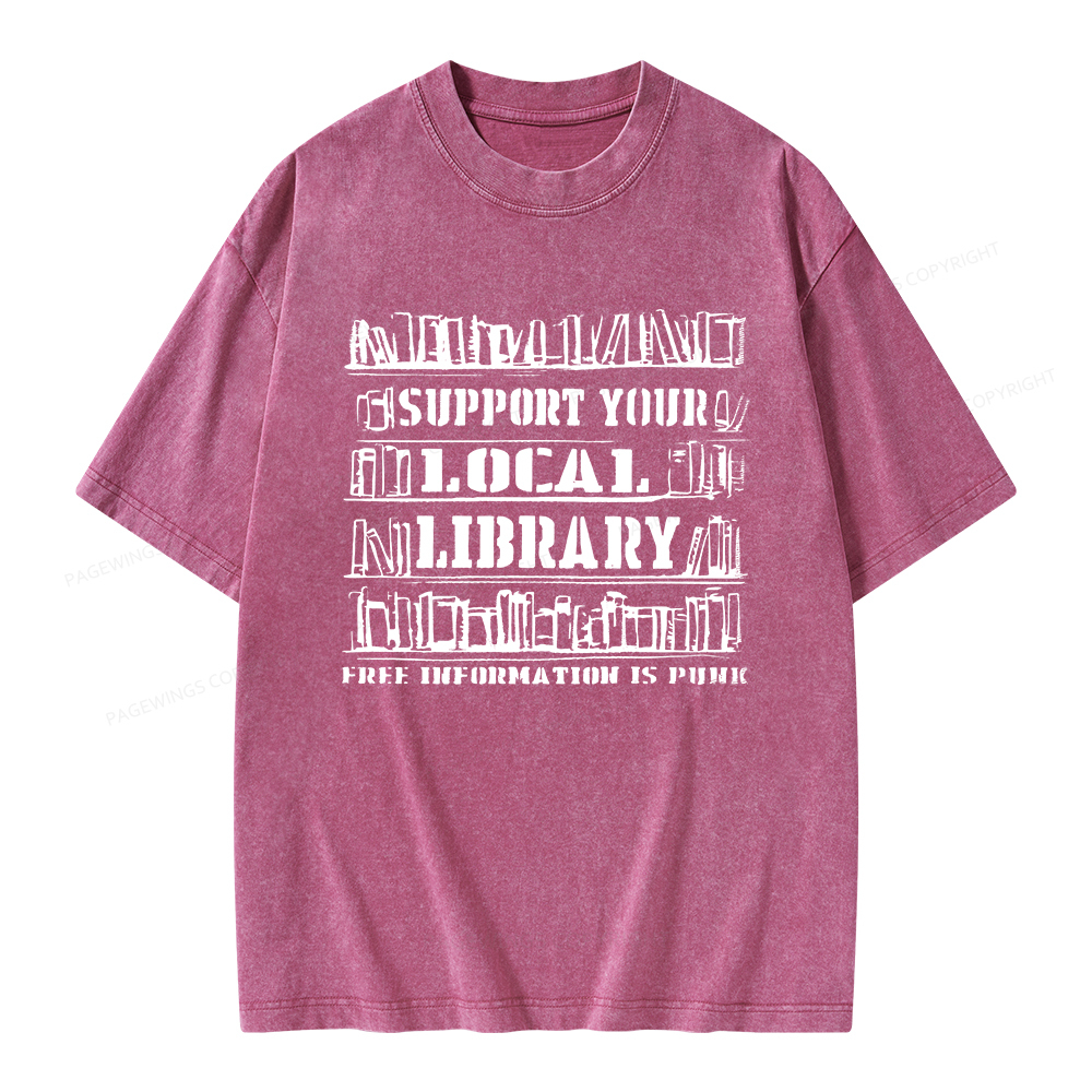 Pagewings Support Your Local Library Unisex Washed T-shirt