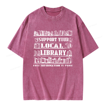 Pagewings Support Your Local Library Unisex Washed T-shirt