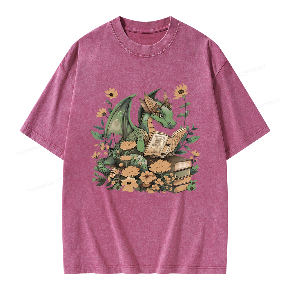 Pagewings Fantasy Book Dragon Unisex Washed T-shirt