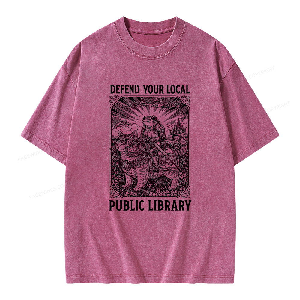 Pagewings Defend Your Local Public Library Unisex Washed T-shirt