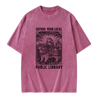 Pagewings Defend Your Local Public Library Unisex Washed T-shirt