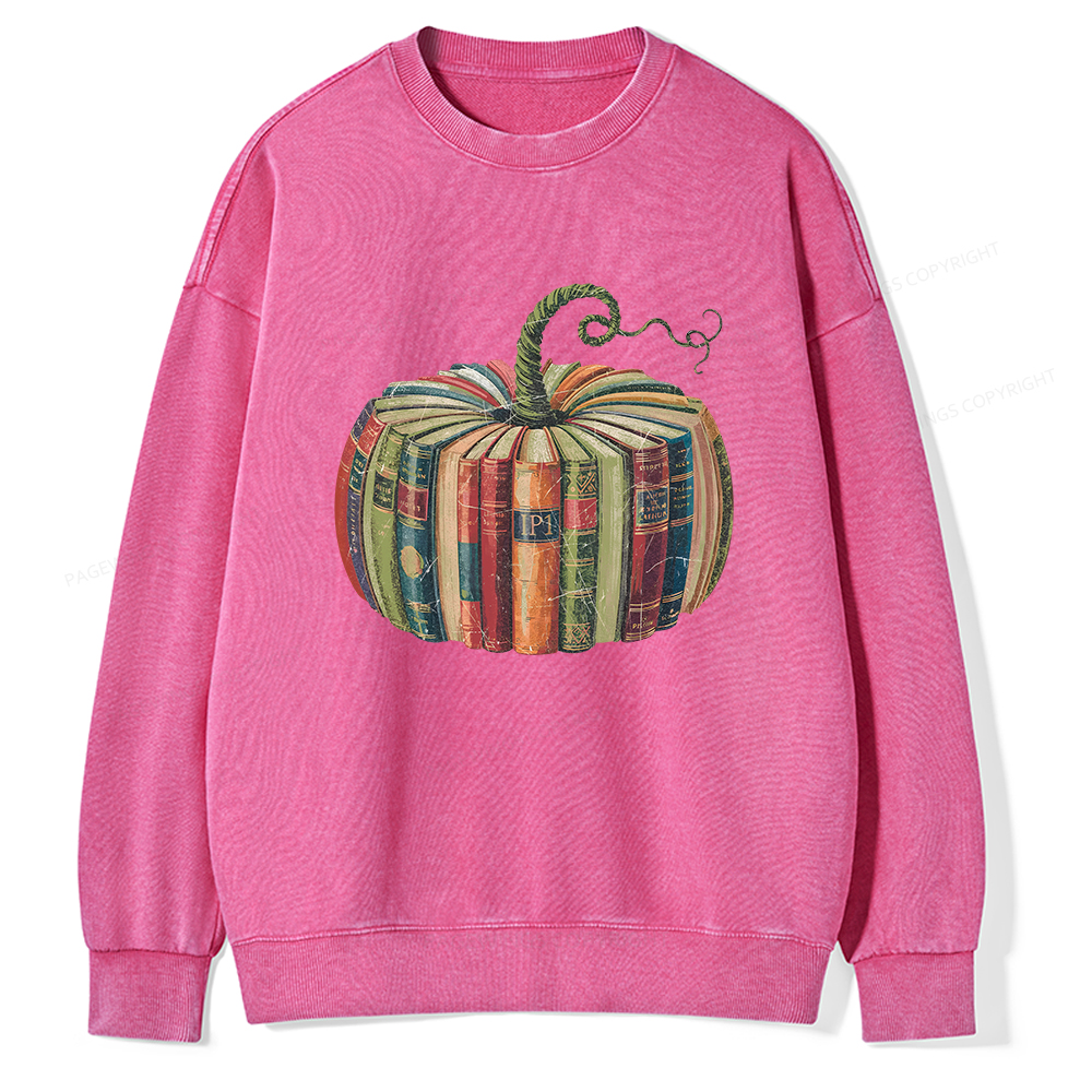 Pagewings Fall Book Pumpkin Unisex Washed Sweatshirt