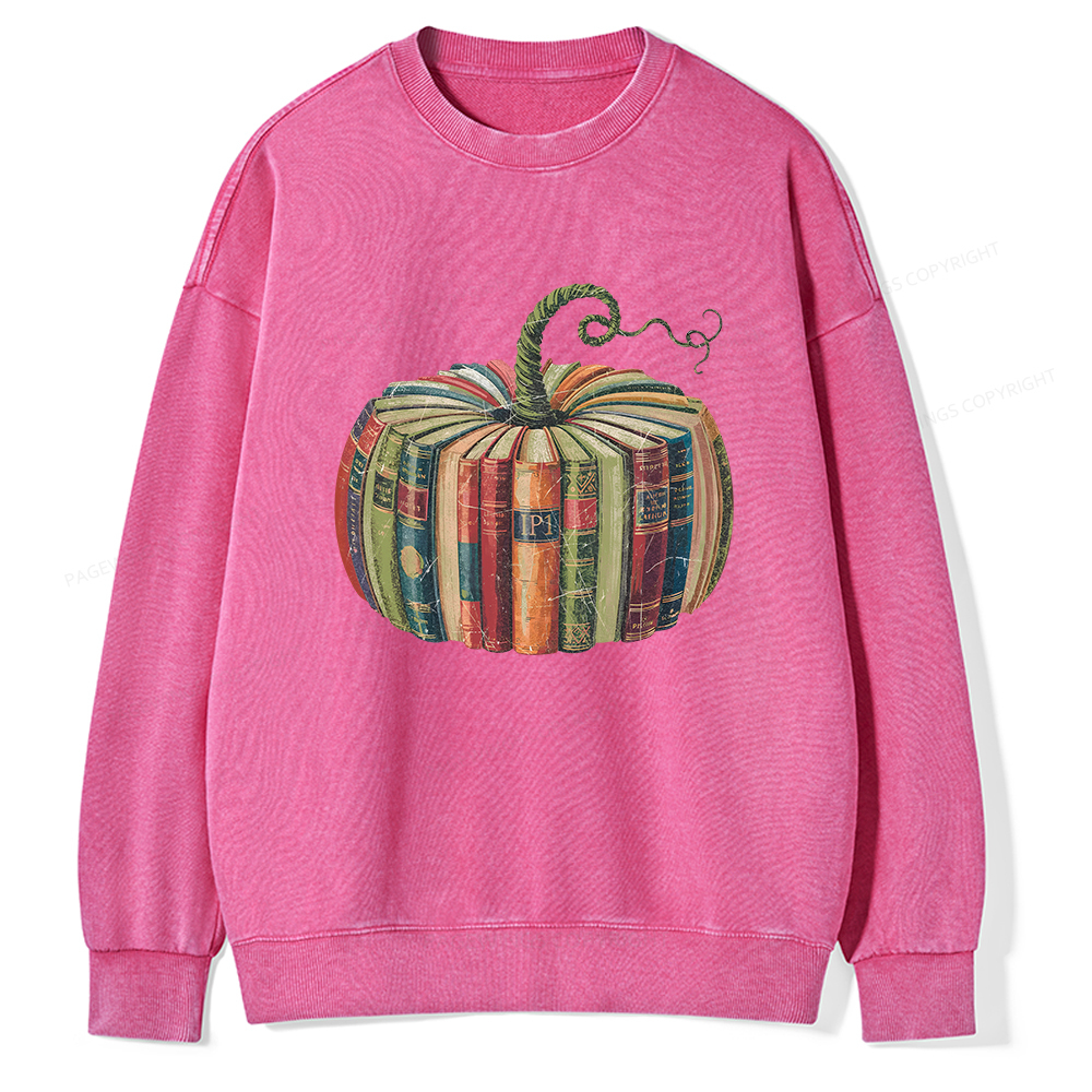 Pagewings Fall Book Pumpkin Unisex Washed Sweatshirt