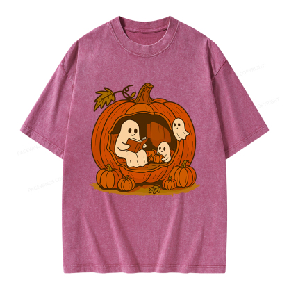 Pagewings Pumpkin Reading Nook Unisex Washed T-shirt