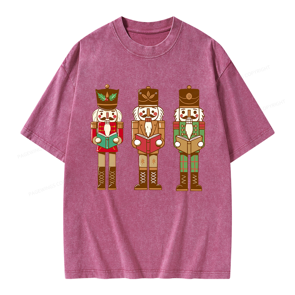 Pagewings Christmas Nutcracker Reading Books Unisex Washed T-shirt