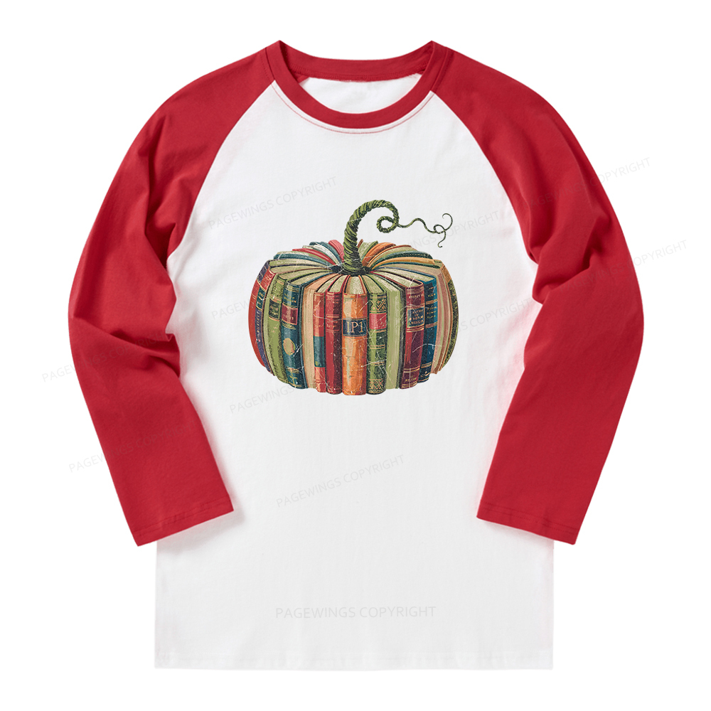 Pagewings Fall Book Pumpkin Long Sleeve Raglan T-shirt