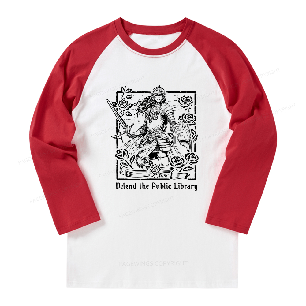 Pagewings Defend The Public Library Long Sleeve Raglan T-shirt