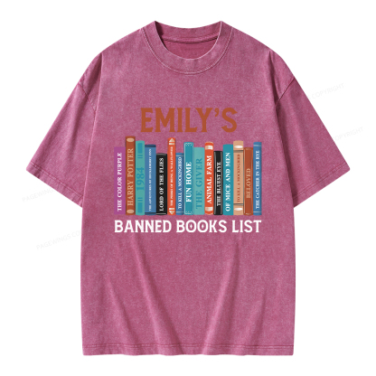 Pagewings Personalized Name Banned Books List Unisex Washed T-shirt