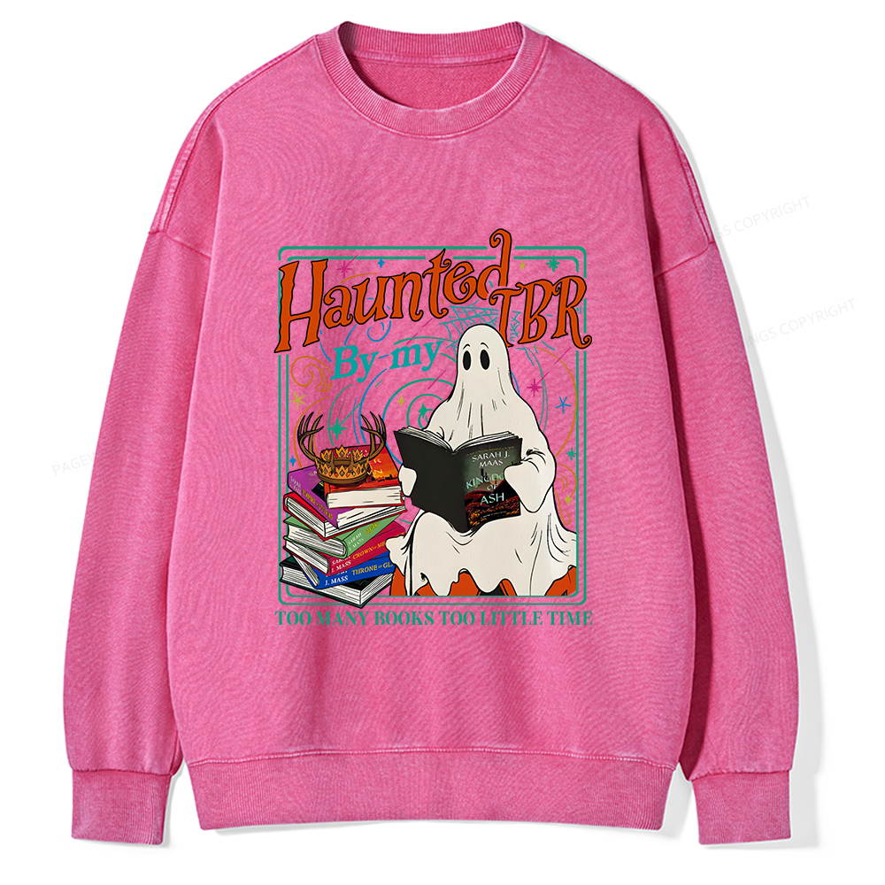 Pagewings Haunted By My TBR Unisex Washed Sweatshirt