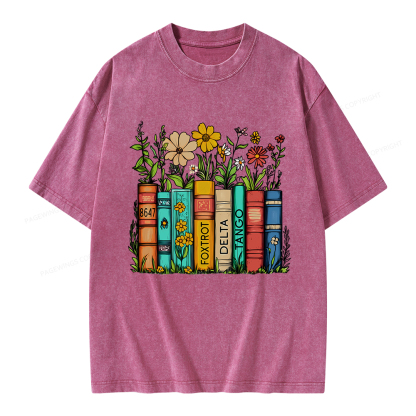 Pagewings Flowers and Books Unisex Washed T-shirt