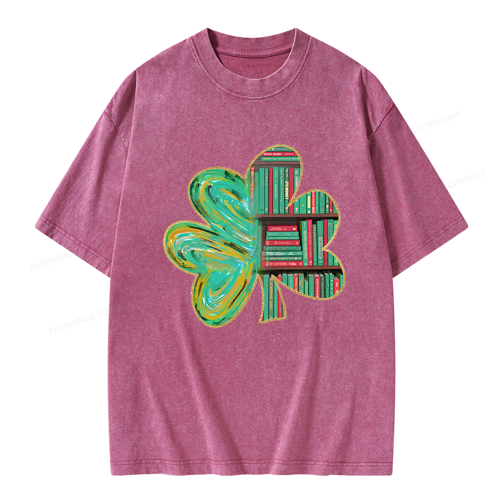 Pagewings Cloverleaf Creative Bookshelf Unisex Washed T-shirt