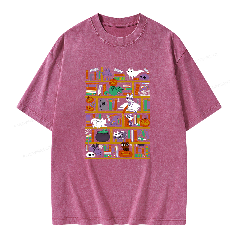 Pagewings Halloween Library Unisex Washed T-shirt