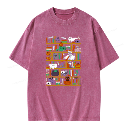 Pagewings Halloween Library Unisex Washed T-shirt