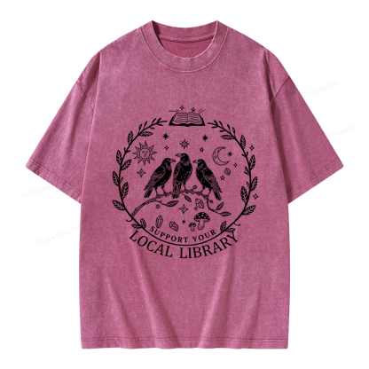 Pagewings Support Your Local Library Unisex Washed T-shirt