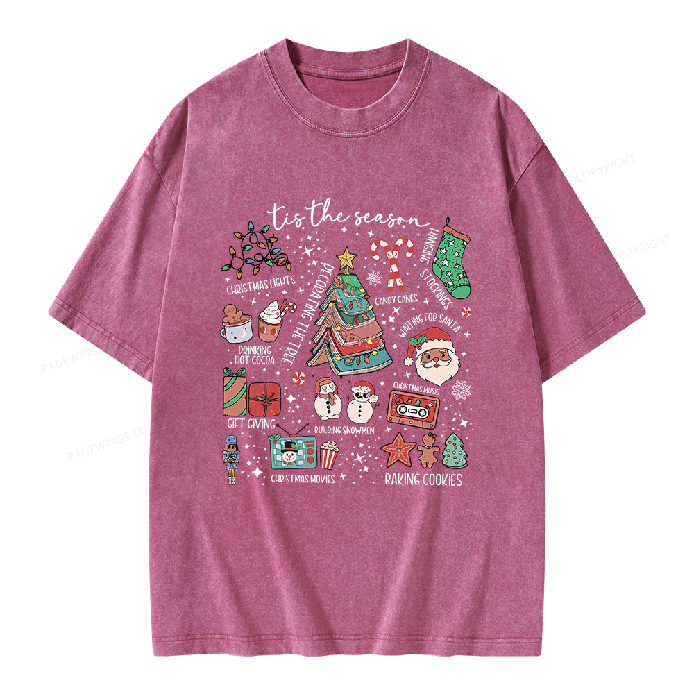 Pagewings Book Lover Retro Christmas Unisex Washed T-shirt