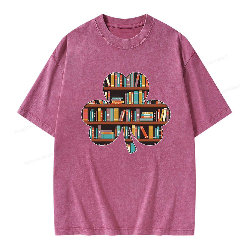 Pagewings Cloverleaf Creative Bookshelf Unisex Washed T-shirt