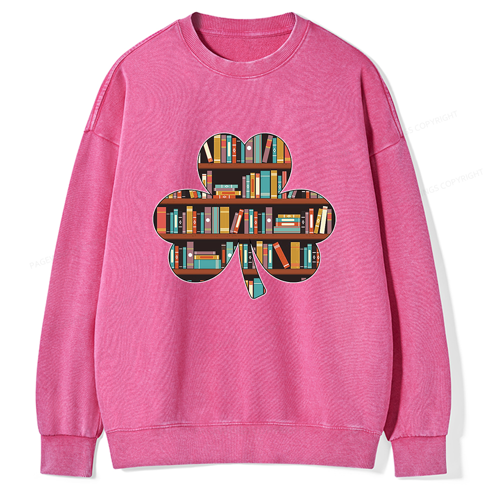 Pagewings Cloverleaf Creative Bookshelf Unisex Washed Sweatshirt