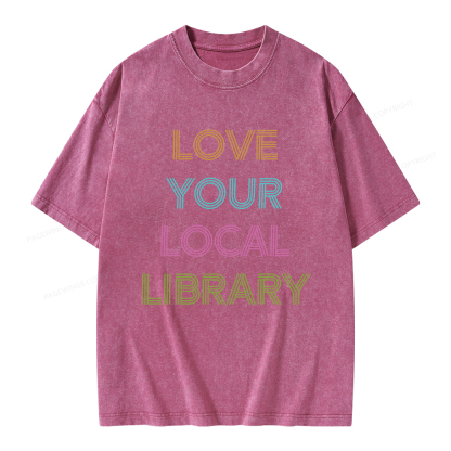 Pagewings Love Your Local Library Unisex Washed T-shirt
