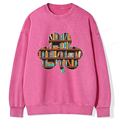 Pagewings Cloverleaf Creative Bookshelf Unisex Washed Sweatshirt