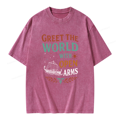 Pagewings Greet the World With Open Arms Unisex Washed T-shirt