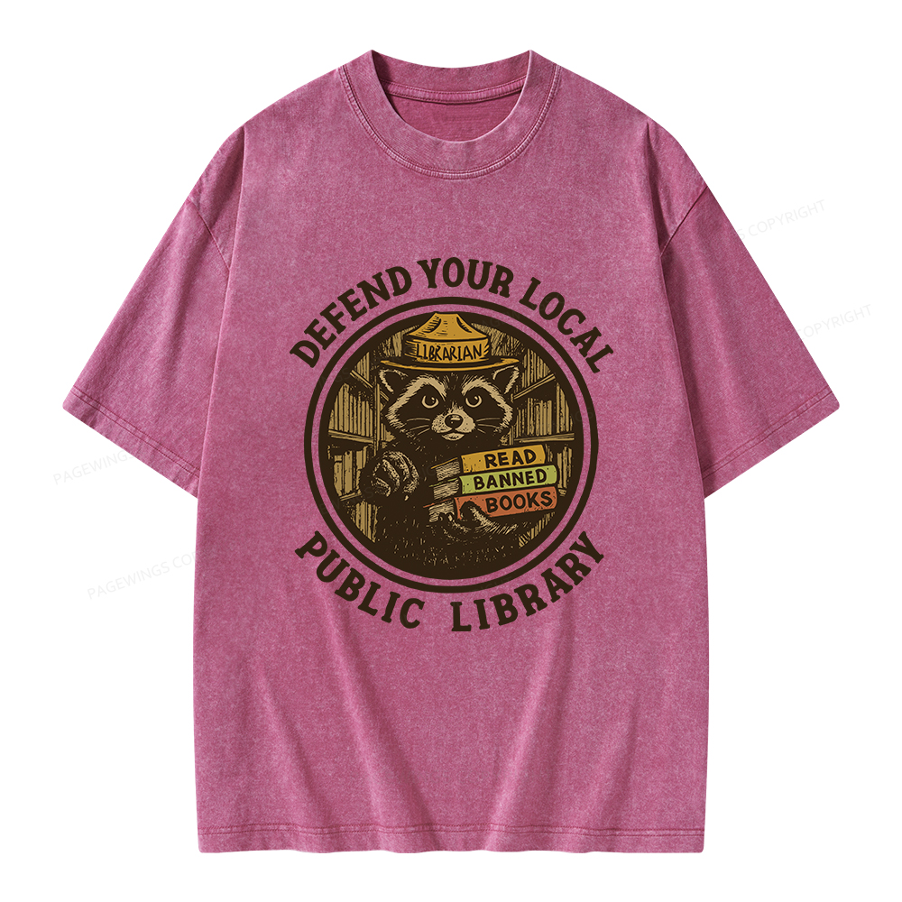 Pagewings Defend Your Local Public Library Unisex Washed T-shirt