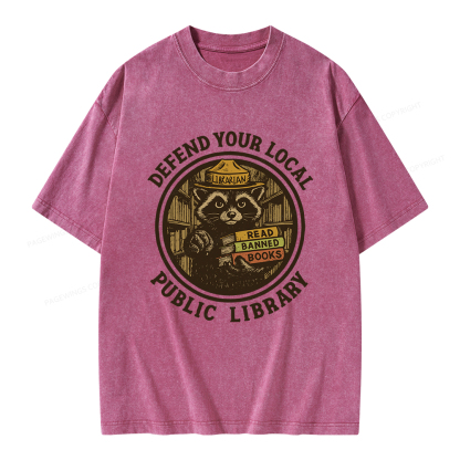 Pagewings Defend Your Local Public Library Unisex Washed T-shirt