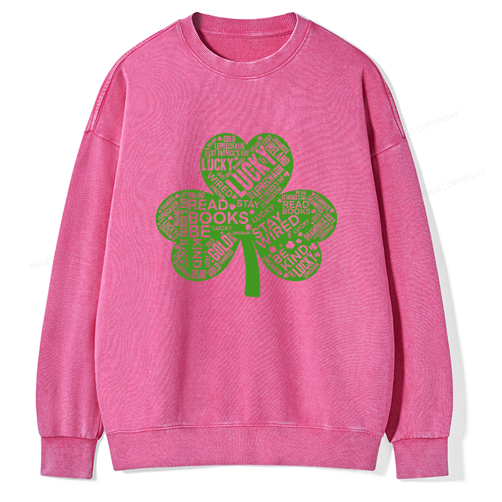 Pagewings St Patricks Day Shirt Lucky Reading Shirt Unisex Washed Sweatshirt