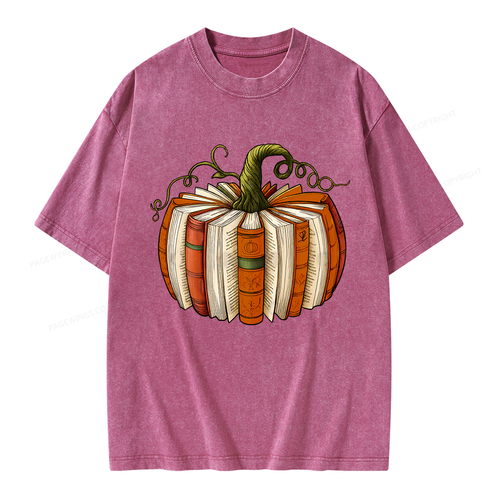 Pagewings Fall Book Pumpkin Unisex Washed T-shirt