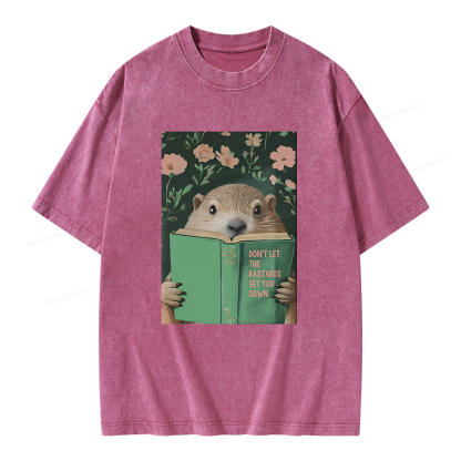 Pagewings Groundhog Reading Motivational Book Unisex Washed T-shirt