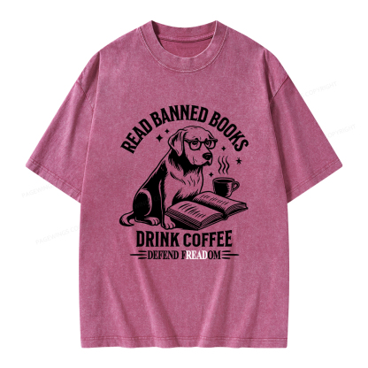 Pagewings Read Books Drink Coffee Defend Freadom Unisex Washed T-shirt