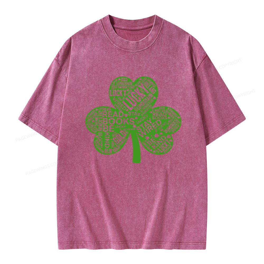 Pagewings St Patricks Day Shirt Lucky Reading Shirt Unisex Washed T-shirt