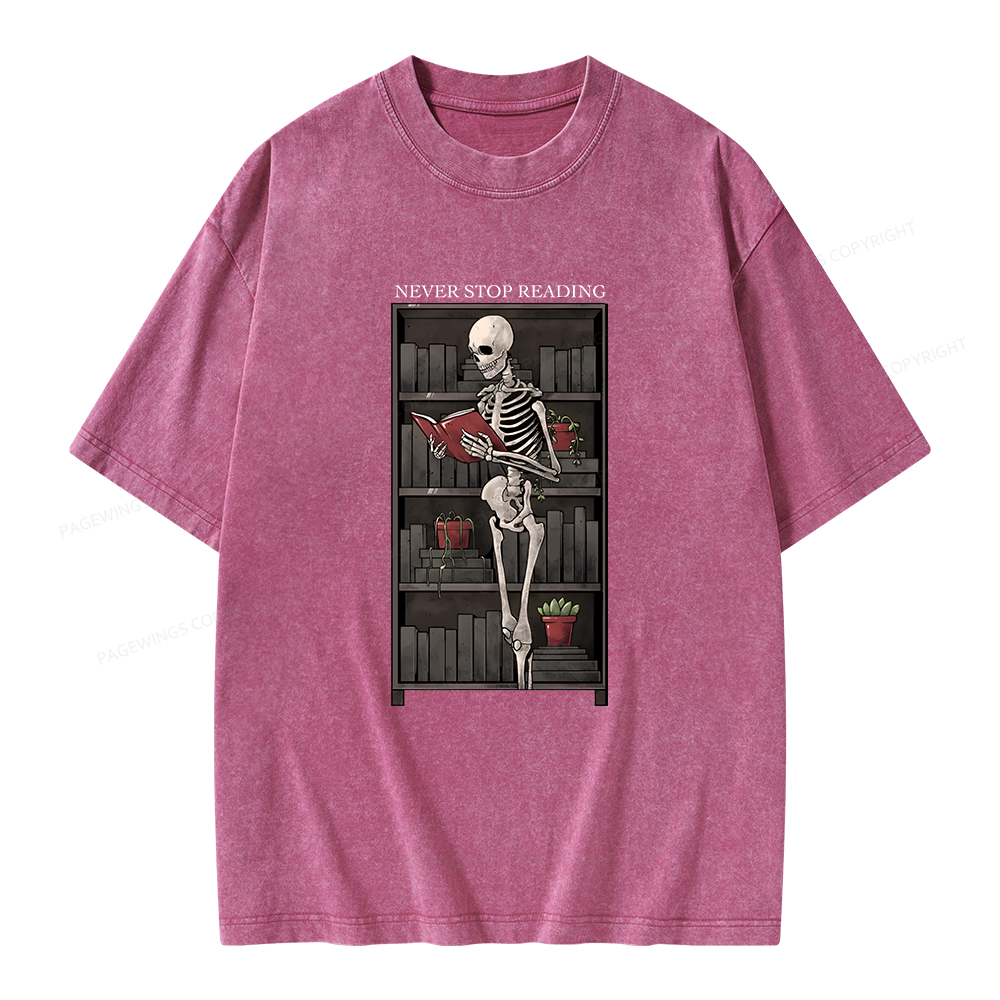 Pagewings Never Stop Reading Unisex Washed T-shirt