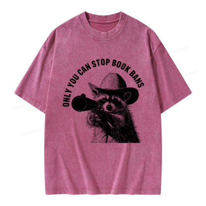 Pagewings Only You Can Stop Book Bans Unisex Washed T-shirt