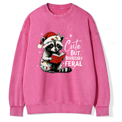 Pagewings Cute But Feral Unisex Washed Sweatshirt
