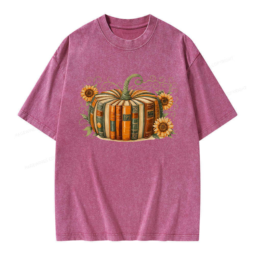 Pagewings Fall Book Pumpkin Unisex Washed T-shirt