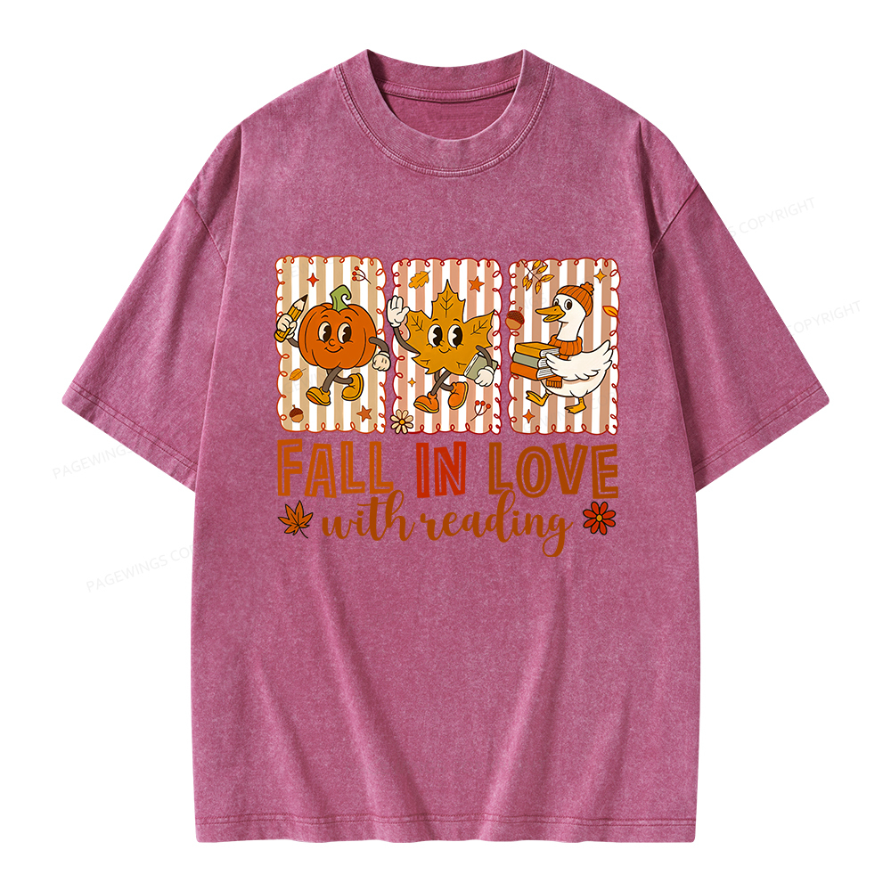 Pagewings Fall In Love With Reading Unisex Washed T-shirt