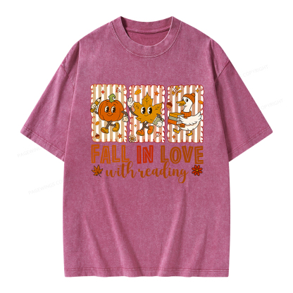 Pagewings Fall In Love With Reading Unisex Washed T-shirt