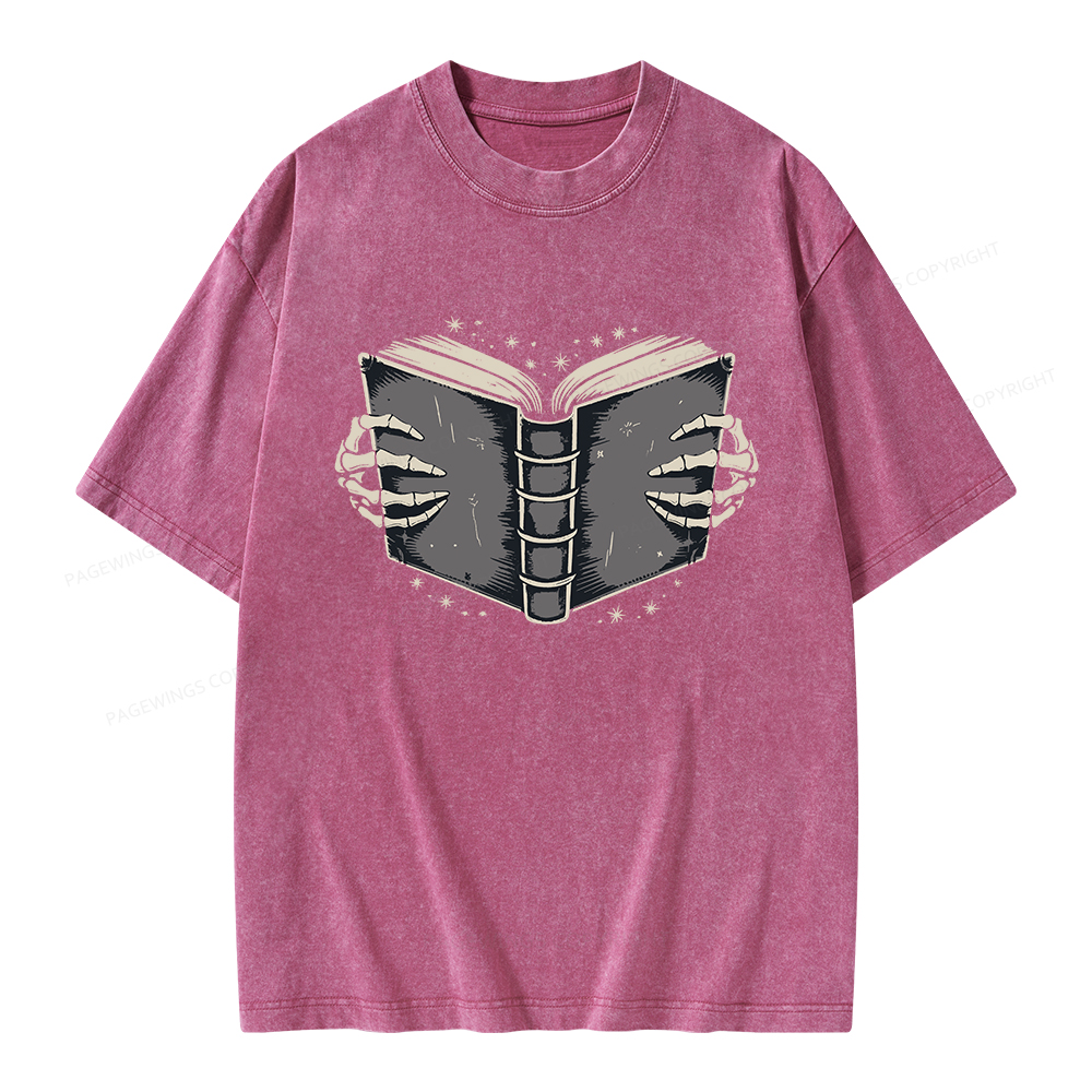 Pagewings Book Skeleton Hands Unisex Washed T-shirt