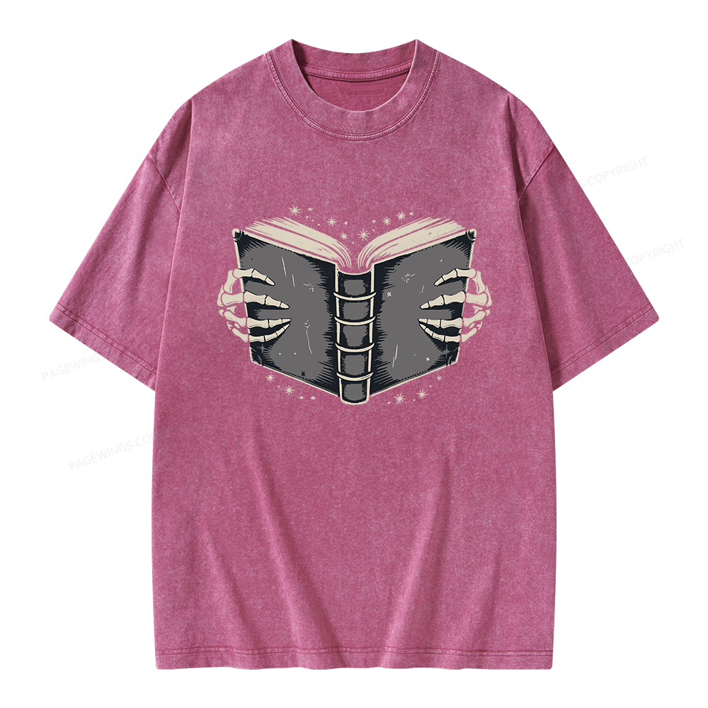 Pagewings Book Skeleton Hands Unisex Washed T-shirt