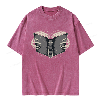 Pagewings Book Skeleton Hands Unisex Washed T-shirt