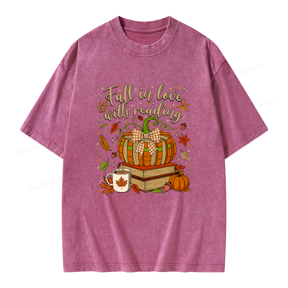 Pagewings Fall In Love With Reading Unisex Washed T-shirt