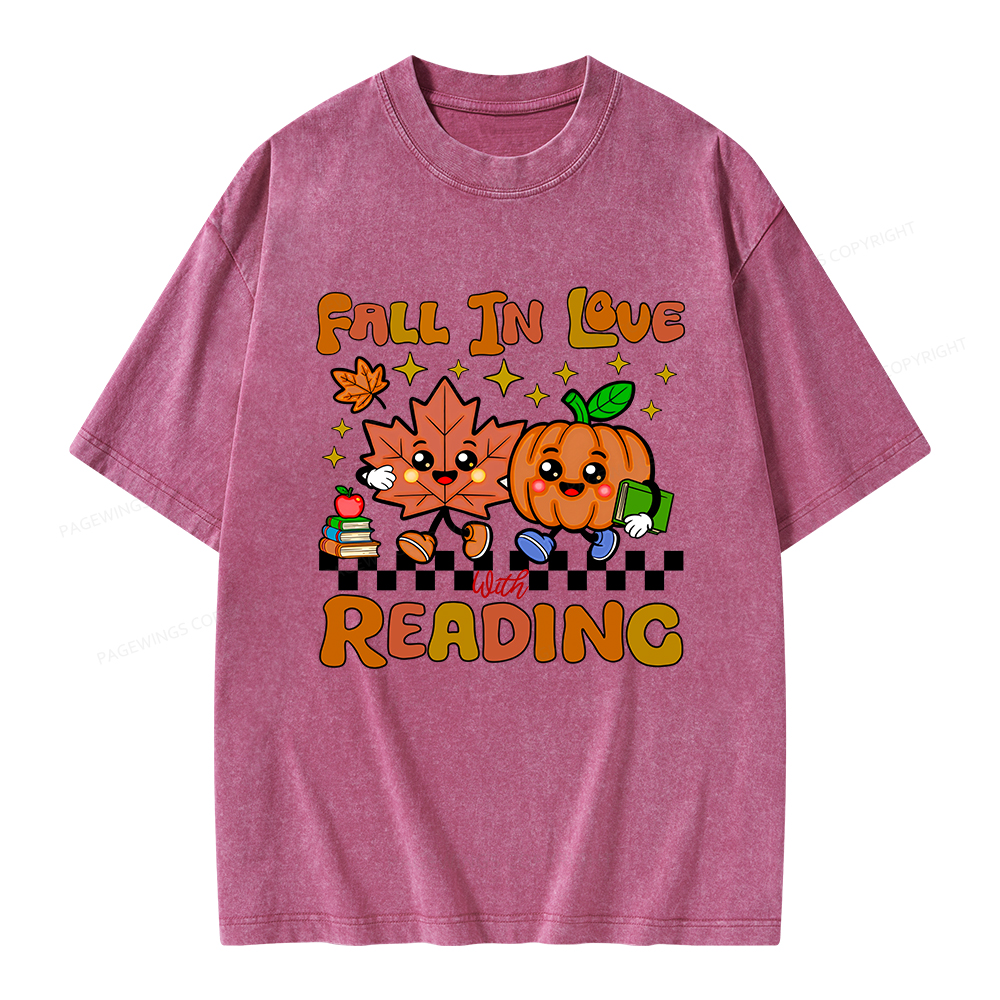 Pagewings Thanksgiving Fall In Love With Reading Unisex Washed T-shirt