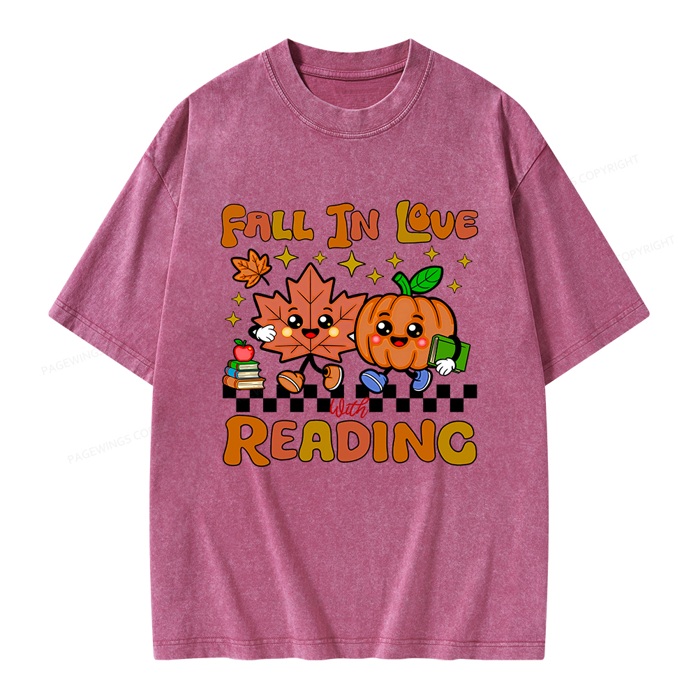 Pagewings Thanksgiving Fall In Love With Reading Unisex Washed T-shirt