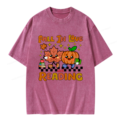 Pagewings Thanksgiving Fall In Love With Reading Unisex Washed T-shirt